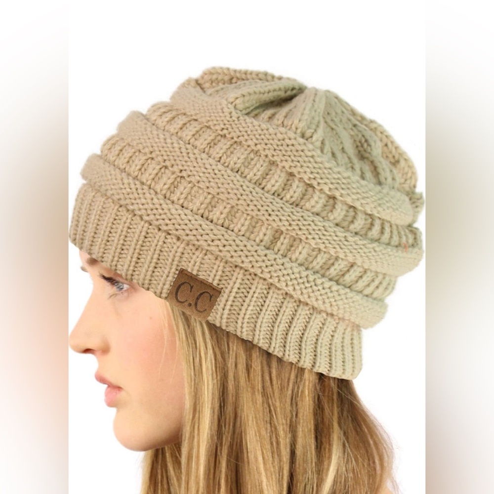 CC Classic Winter Fall Trendy Chunky Stretchy Cable Knit Beanie Hat - Beige